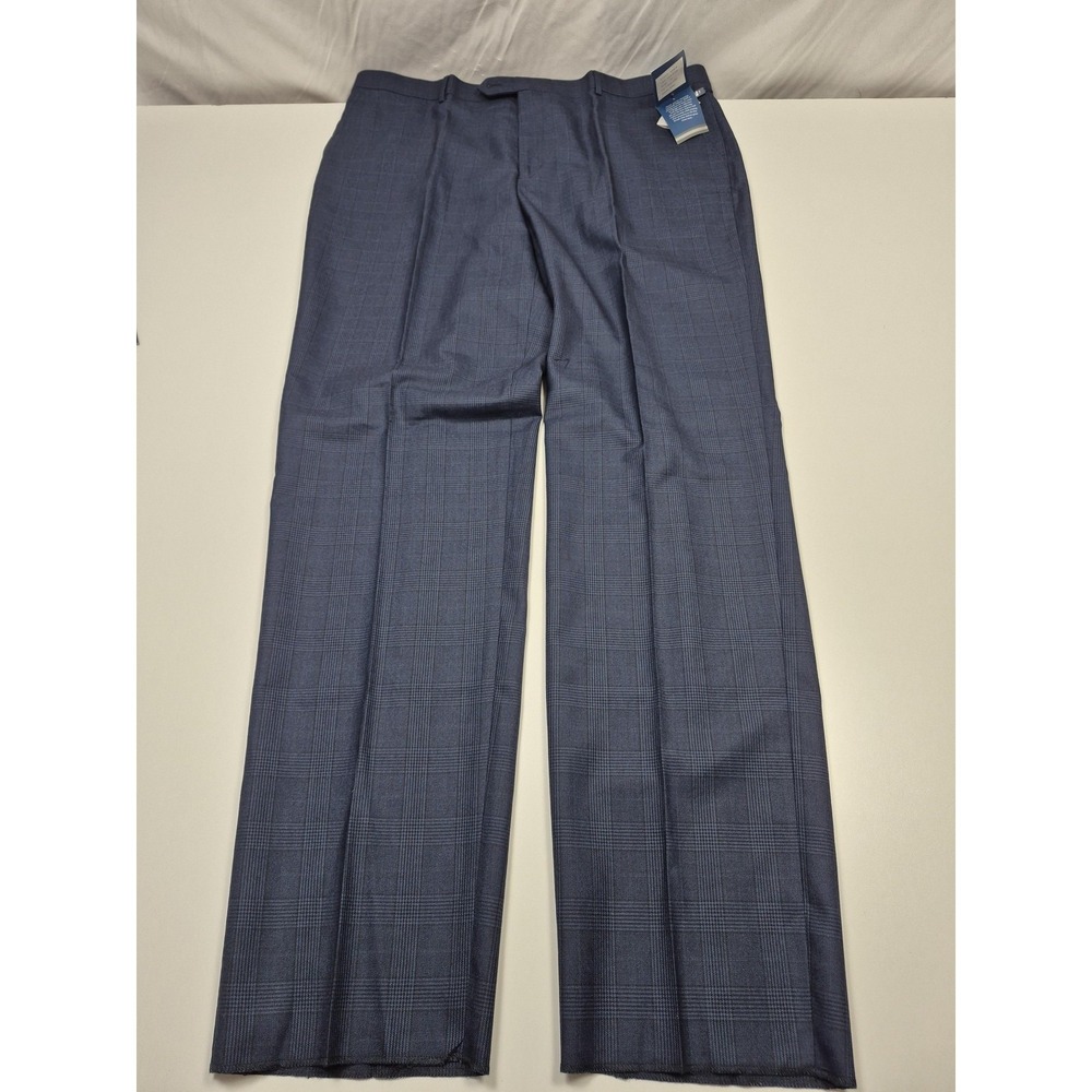 Leonardo Valenti Suit Pants Mens 44x36 Blue 100% Wool Dress Flat Front NWT